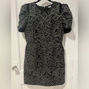 NWOT DKNY Black w/ Silver pattern Shirt Cocktail Dress 10 Zip 3/4 Sleeve